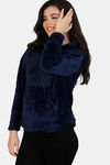 Zivame Fluffy Fur Knit Hoodie SweatShirt - Navy Blue — thumbnail 2